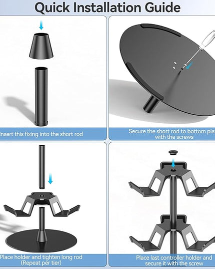 Headset Stand 3 Tiers for Desk, Rotatable Gaming Controller Stand for PS5/PS4/Xbox/Switch2/PS Portal/Phone, Universal PC Gamer Gift Accessory Controller/Headphone Holder for 9 Packs Controller