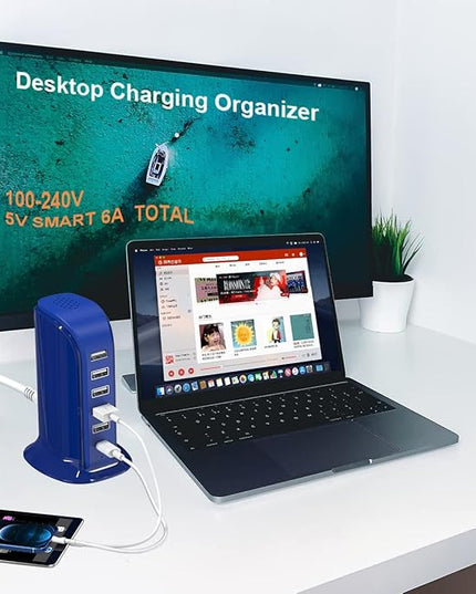USB Charging Station Upoy, 6 Ports Charging Blocks, USB Power Hub with C Port, Charging Dock for Electronics Organizer, Multi Charger 40W, Compatible with Kindle, iPhone, Ipad, Airpods, Tech Gadgets