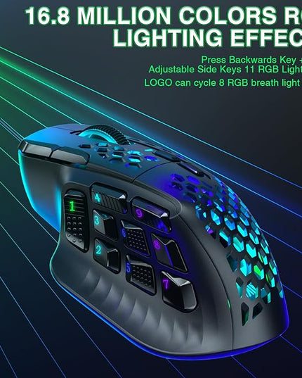 SOLAKAKA SM809 Gaming Mouse for MMO,24000 DPI,16 Programmable,RGB PC Gaming Mice,Black