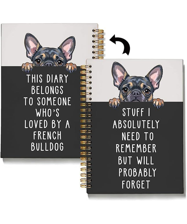 LIANGW Funny French Bulldog Notebook Journal Gifts for Women & Men, Frenchie Gifts for Women, for Coworkers, Hardcover Spiral Notebook 5.5x8.3 Inch