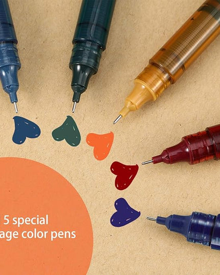 Frienda 12 Pieces Rolling Ball Pens 0.5 mm Japanese Quick Drying Fine Point Pens Liquid Ink Smooth Writing for Office Student Back to School Supplies(Retro Colors and Black)