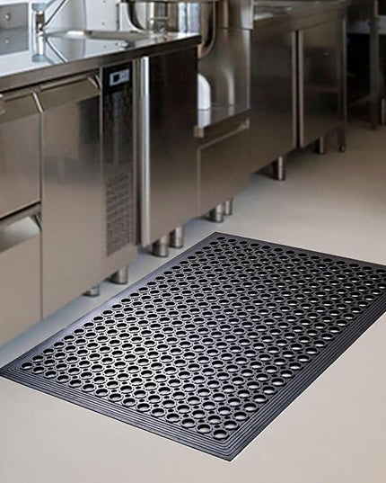 Anti Fatigue Outdoor Rubber Floor Mat 2 Pack Commercial Restaurant Kitchen Mats for Floors Non-Slip Bar Floor Mats Rubber Door mat Drainage Mats Utility Garage Use 36" x 60" Black