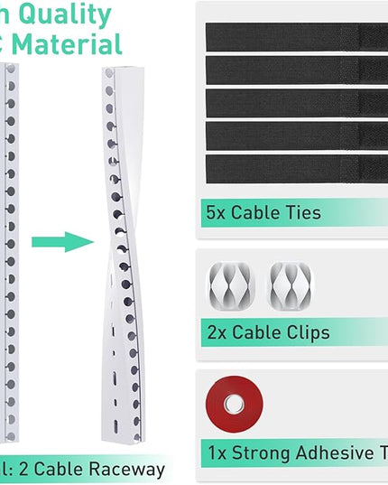 Updated White Cable Raceway Kit, 77 (5x15.5) inch Open Slot Wire Covers for Cords, Cable Management System to Hide Under Desk/TV/Computer/Net/Power Cords(Pack 5)
