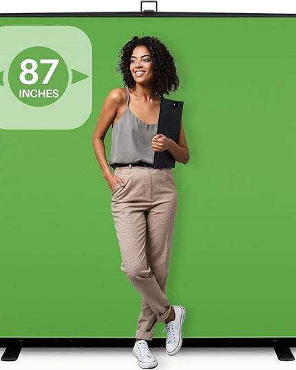 【Wider Style】 KHOMO Gear 87-in Large Collapsible Green Screen Backdrop Portable Retractable Chroma Key Panel Photo Background with Stand for Video Conference, Photographic Studio, Streaming