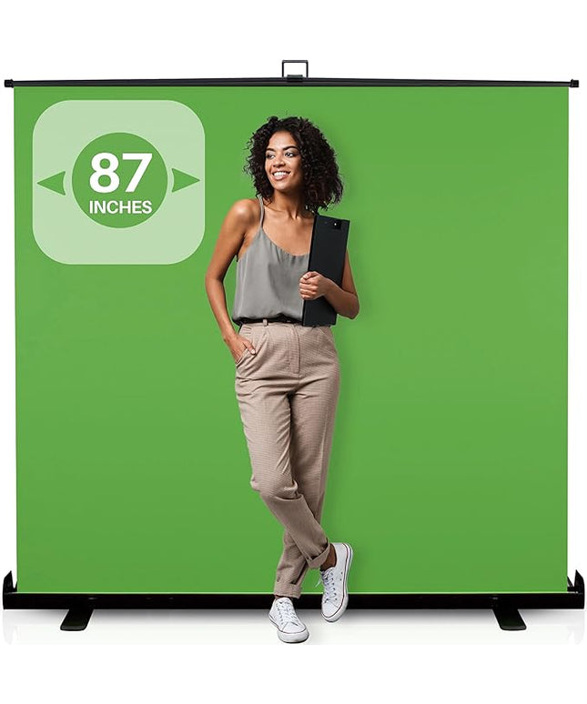 【Wider Style】 KHOMO Gear 87-in Large Collapsible Green Screen Backdrop Portable Retractable Chroma Key Panel Photo Background with Stand for Video Conference, Photographic Studio, Streaming