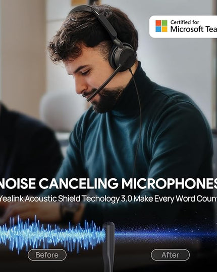 Yealink UH42 USB-A Mono Headset with Mic for PC Computer, Wired Headphones Teams Certified, Noise Cancelling Microphone, in-Line Controls, All Day Comfort