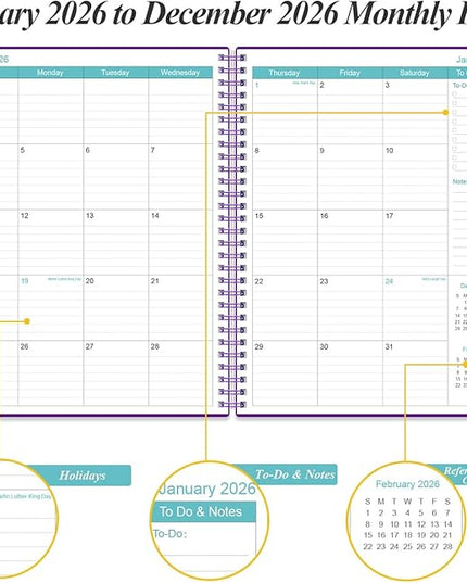 Daily Planner 2026 Full Page Per Day- 2026 Daily & Monthly Planner from January 2026 to December 2026, Day Planner 2026 with 12 Months Tabs, 8.5" x 11", Purple