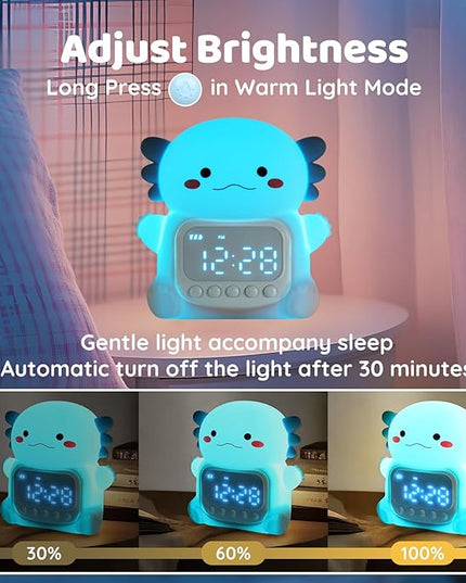 Axolotl Alarm Clock with Night Light for Kids, Rechargeable Silicone Lamp Time to Wake Clock Cute Animal Tabletop Lamp, Perfect Sleep Companion for Boys Girls, Blue