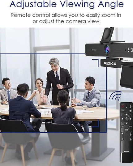 NexiGo Zoom Certified, N950P (Gen 2) 4K Zoomable Webcam, RF Remote, Sony_Starvis Sensor, 5X Digital Zoom, Pro Web Camera with Dual Stereo Mics