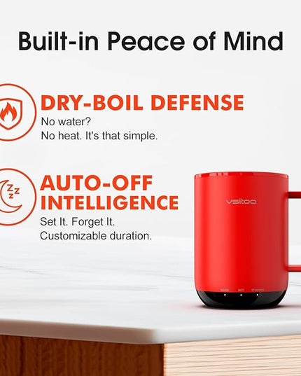 Vsitoo S3 Plus 14oz Heated Coffee Mug - Temperature Control Smart Mug with Mug Warmer, Auto-Sensing AI Heats Drinks to 120-150°F Hands-Free.Ideal for Home/Office/Gifts，Red