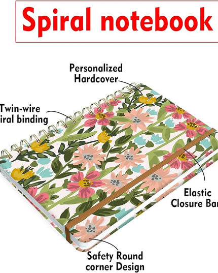 Spiral Journal Notebook for Women, Hardcover A5 College Ruled Notebook, 120 Pages, Thick Paper, Cute Lined Journal for School, Office & Work, 6 x 8.4 in(Meadow Wildflowers)
