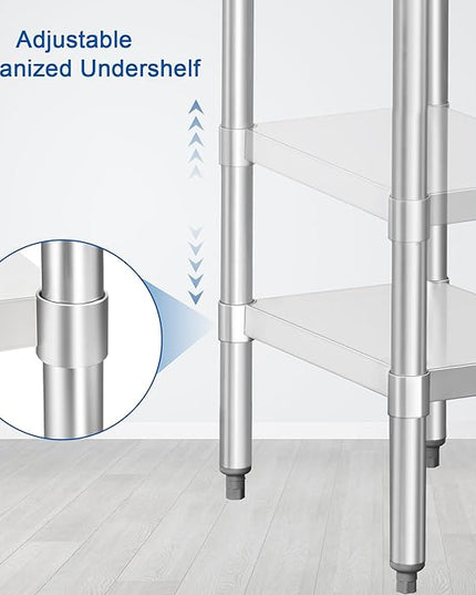 HARDURA Stainless Steel Commercial Work Table Prep Work Metal Table 14×30 Inches with Undershelf and 2" Backsplash Heavy Duty NSF 430 for Kitchen Food Prep