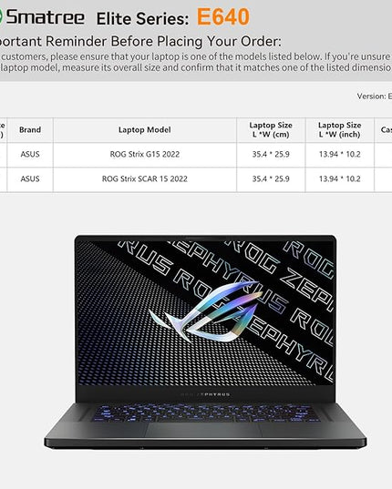 Smatree Laptop Sleeve for 15.6 inch ASUS ROG Strix G15, for 15.6 inch ASUS ROG Strix Scar 15 2022, Protective Computer Case with Accessory Pocket, YKK Zipper, Patented Shockproof Design (E640)