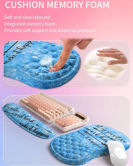 Hokafenle 2in1 Combination, Wave Keyboard Wrist Rest and Ergonomic Curvature Mouse Pad Wrist Support for Relieve Wrist Pain, Filled with Soft Cushion Memory Foam, Stay Positive