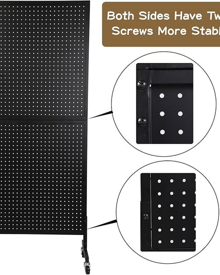Eastern Tree Metal Pegboard Display Stand 2'x 5'with 30 Hooks, Pegboard Panels Display with Wheels, Peg Board Display Rack, Standing Pegboard Display- Black