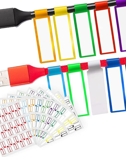 300 PCS Waterproof Cable Tags, 10 Colors Wire Labels for Management, Color Border Cord Labels Can Write On, Self Adhesive