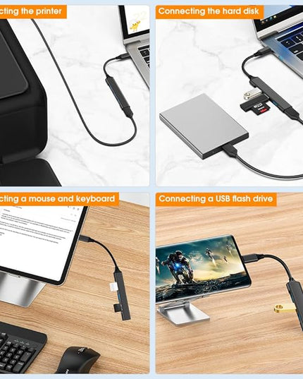 Mac USB C Adapter - Type C USB Adapter Hub with 4 Ports: 1 USB 3.0 + 3 USB 2.0, Ultra-Slim Aluminum Design, 5Gbps Transfer, Adapter for Mac USB C, Type C USB Hub (Black)