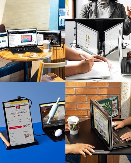 Portable Monitor - Mobile Pixels 13.3'' Trio Monitor for 13''-14'' Laptops with Built-in Kickstand, 1080P Full HD IPS Triple Screen, USB A/Type-C Plug and Play, Windows/Android/Mac (Optional Magnets)