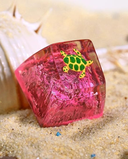 Sea Turtle Artisan Keycap Magenta Ocean Coral Reef R1 SA Profile Custom Sea Creatures Keycaps 1U ESC Handmade Gaming Resin Key Cap Cherry MX Switch Compatible Mechanical Keyboard Turtle Lover Gift