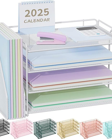 Spacrea Desk Organizers and Accessories, Paper Organizer for Desk with File organizer, Desk Accessories & Workspace Organizers for Office Supplies (White)