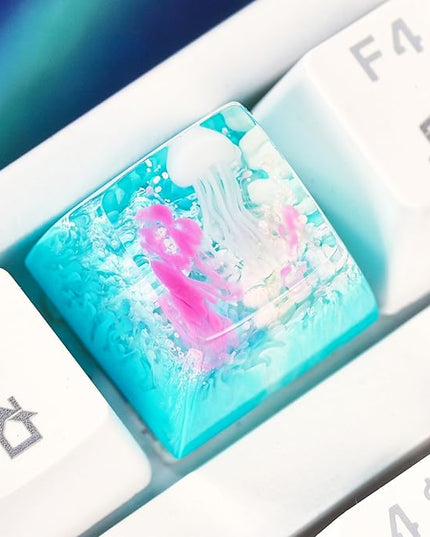 Jellyfish Artisan Keycap Light Blue Coral Ocean R1 SA Profile Custom Sea Creature Keycaps 1U ESC Handmade Gaming Sea Resin Key Cap Cherry MX Switch Compatible Mechanical Keyboard Jellyfish Lover Gift