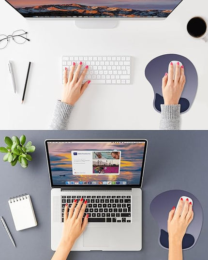 ITNRSIIET Ergonomic Mouse Pad, Cushioned Gel Wrist Rest, Non-Slip Base, Smooth Surface, Cute Multi-Color, 9.5 x 8.2 in, Gray Blue Gradient