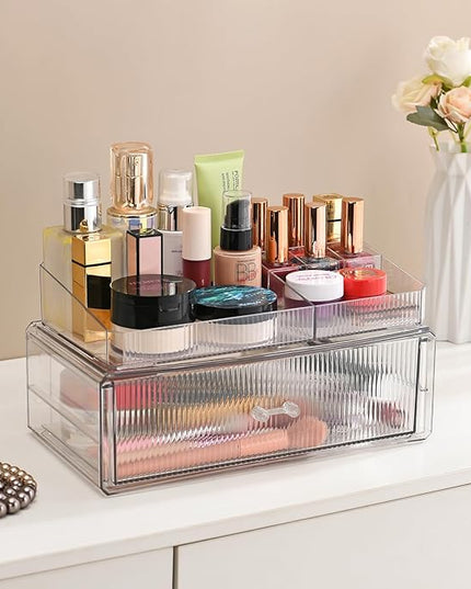 ZHIAIstackable storage drawer, transparent acrylic storage box, cosmetics and beauty product storage organizer, suitable for makeup room, bathroom, under kitchen sink, room, home bedroom storage.