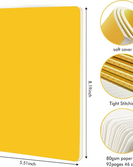 36 Pack Soft Cover Journal Bulk, Feela Lined Blank Travel Journal for Women Men Writing, Notebooks College Ruled for Work, Note Taking Notebook School Business Supplies, 8.2” x 5.5”, A5, Yellow