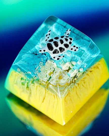 Sea Turtle Artisan Keycap Yellow and Light Blue Ocean R1 SA Profile Custom Sea Creatures Keycaps 1U ESC Handmade Gaming Resin Key Cap Cherry MX Switch Compatible Mechanical Keyboard Turtle Lover Gift