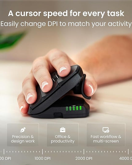 Contour Unimouse Ergonomic Vertical Mouse Adjustable 35°-70° Tilt Angle, 6 Programmable Buttons for Productivity, Customizable Thumb Rest for Wrist Pain Relief | Plug & Play Mac/PC - Wireless - Right