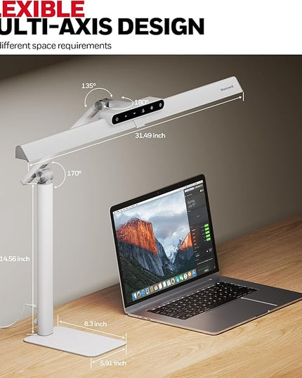 Honeywell LED Desk Lamp with Base - HJ1WT Sunturalux Eye-Caring Architect Desk Lamp for Home Office, 1200LM Computer Desk Light 4 Color Modes Stepless Dimming Task Desk Light with Timer Function White