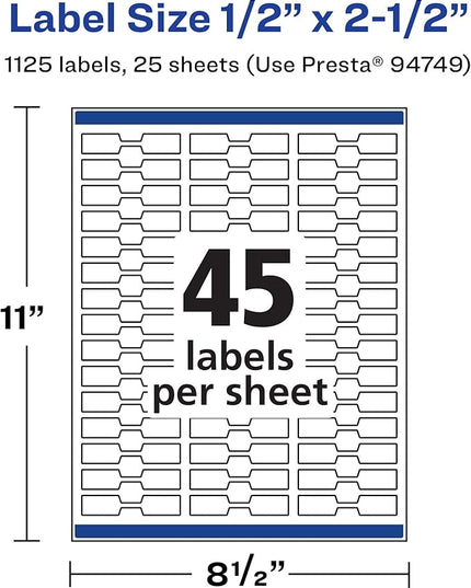 Avery Printable Durable White Barbell Labels, Sure Feed Technology, 0.5" x 2.5", Waterproof Labels, Laser & Pigment-Based Inkjet Compatible, 1125 Total