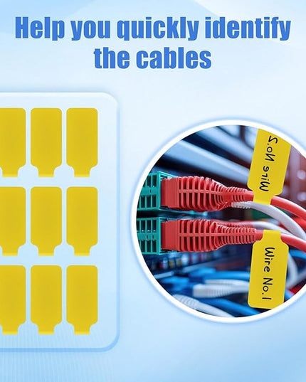 50 Pieces Cord Labels Self-Adhesive Nylon Cable Labels Tags Waterproof Wire Cable Tags or Electronics Office Computers Management and Identification (Yellow)