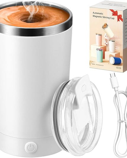hatisan Self Stirring Coffee Mug With Lid Electric High Speed Self Stirring Mug 400ml Rechargeable Detachable Stainless Steel Self Stirring Cup for Coffee, Milk, Cocoa Christmas Gift(White)