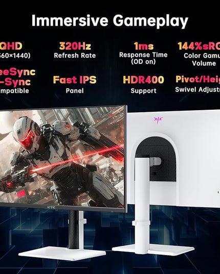 KTC 27 Inch White Gaming Monitor 300Hz/320Hz, QHD 1440P Fast IPS Computer Monitor with Adaptive FreeSync, HDR400, Height/Pivot/Swivel/Tilt Adjustable, DP&HDMI, H27E6