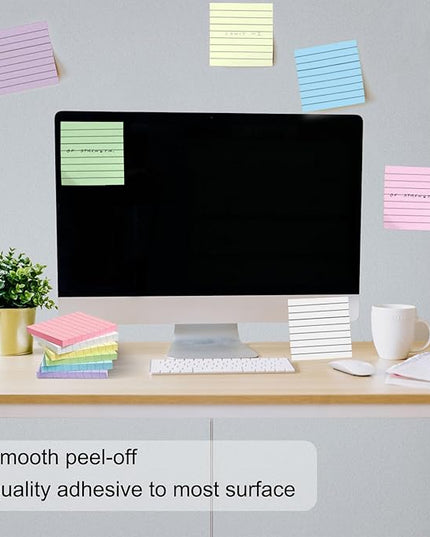 48 Pack 3840 Sheets Lined Sticky Notes 3X3 in Ruled Self Sticky Note Pads 80 Sheets/pad Colorful Sticky Notes with Lines Post Notes for Office, Home, School, Meeting