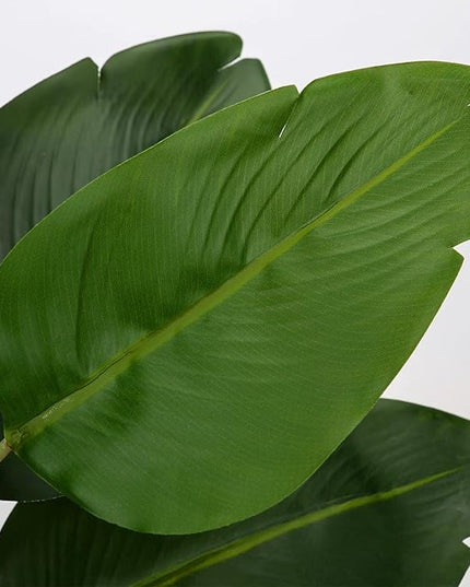 Hollyone Artificial Bird of Paradise Plant in Pot, Fake Palm Tropical Potted Plant 15" Faux Plantain Banana Leaf Plant for Indoor Outdoor Home Desk Office Garden Decoration
