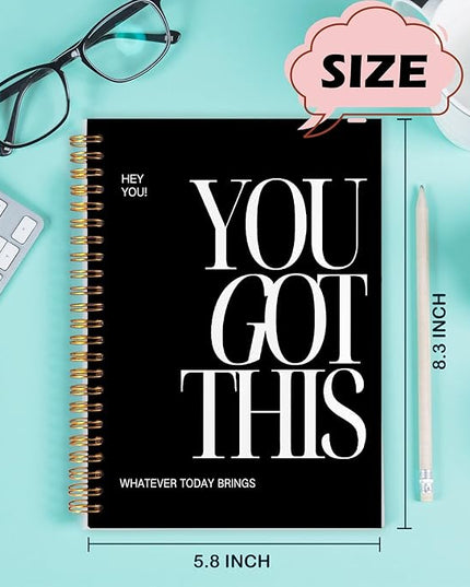 Yhtrg You Got This Inspirational Spiral Notebook Journal, Inspirational Notebook for Women, Motivational Journals, Black Motivational Positive Notebooks for Office School Supplies, 5.5x8.3 Inch