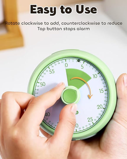 Visual Timer for Kids 60-Minute Countdown Timer with Optional Alarm, Focus Tool for ADHD & Autism, Time Management for Homework, Chores, Office, Kitchen, Teaching & Study Routines (Light Green)