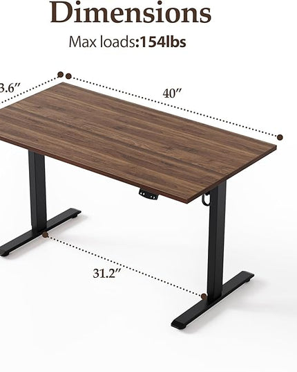 Klicelor 40 Inch Electric Standing Desk, Height Adjustable Office Desk, Sit Stand Up Computer Desk with Memory Preset, Two-Piece Desktop, Dark Walnut