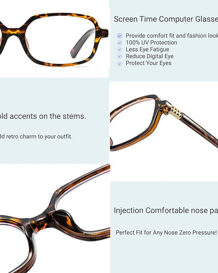hnbliv Retro Rectangle Blue Light Blocking Glasses for Women 90s Fake Eyeglasses Y2K Fashion Computer Glasses Tortoise Frame