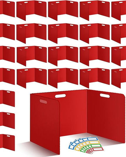 24 Pcs Desk Dividers for Students Classroom Plastic Privacy Folders Red Test Dividers for Students Desks Trifold Privacy Panel Partitions for School Teacher Supplies (24pcs Red)