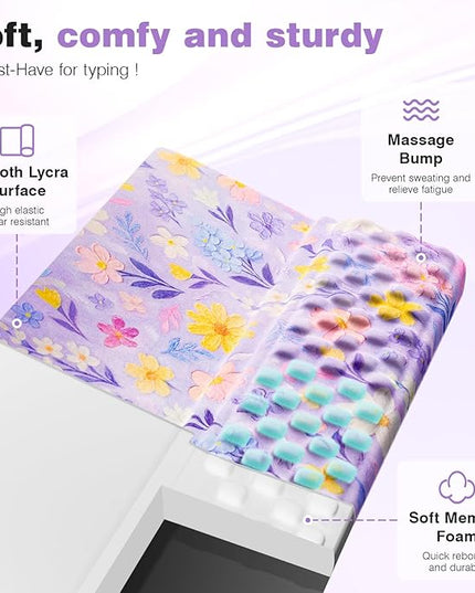 Ospelelf Keyboard Wrist Rest Pad, Comfy Ergonomic Keyboard Stand Riser Holder, Computer Wrist Support Cushion forTyping, Purple Flower