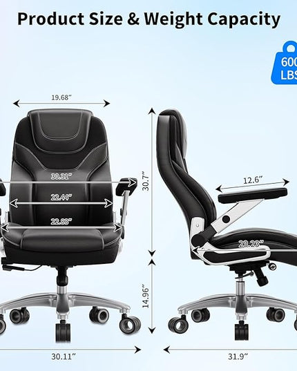 Big and Tall Office Chair with 5D Arms, 600lbs Fabric & PU Leather Heavy Duty Desk Chair, Adjustable Lumbar Support & Height, Tilt Function, High Back Ergonomic Executive Computer Chair