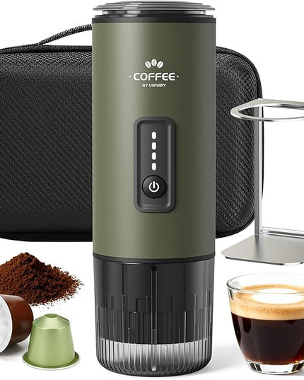 Portable Espresso Maker, 3 in 1 Coffee Maker Set with Carrying Bag and Coffee Stand, Coffee Machine Works with Ground Coffee & Capsule Pod, Self-Heating Brewer with USB-C for Travel, Hiking, Office