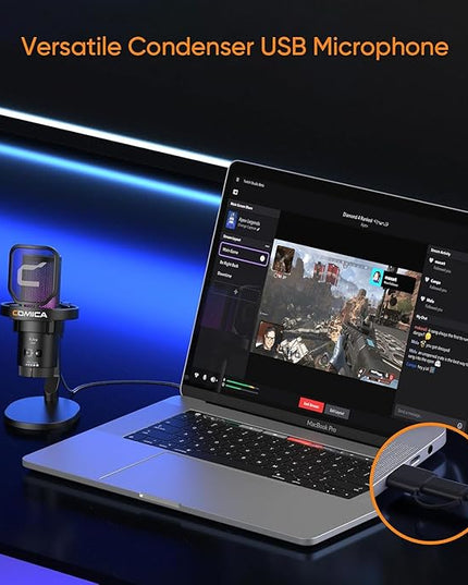COMICA EJoy Uni USB Condenser Microphone – Computer Mic with Noise Cancellation, Mute, Gain, Monitoring – for Streaming, Podcast, Gaming, YouTube, PC, Mac, PS5, PS4 (Desktop Mic)