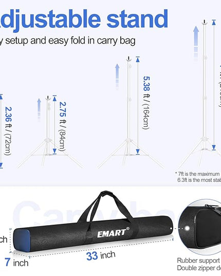 EMART Backdrop Stand 10x7ft(WxH) Photo Studio Adjustable Background Stand Support kit with 2 Crossbars, 8 Clamps, 2 Sandbags and Carry Bag for Parties, Events Decoration, Wedding, Photography -White
