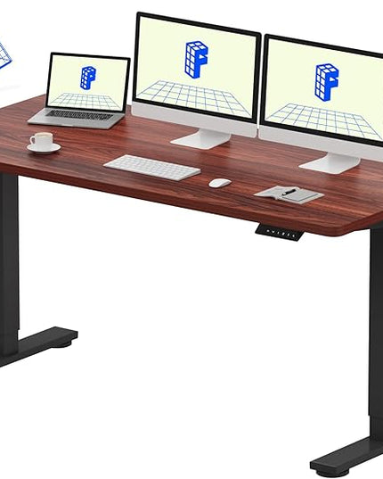 FLEXISPOT EN1 One-Piece Standing Desk with 1-Inch Thick Desktop, 60"x24" Electric Height Adjustable Desk for Home Office & Multi-Device Workstations, Mahogany