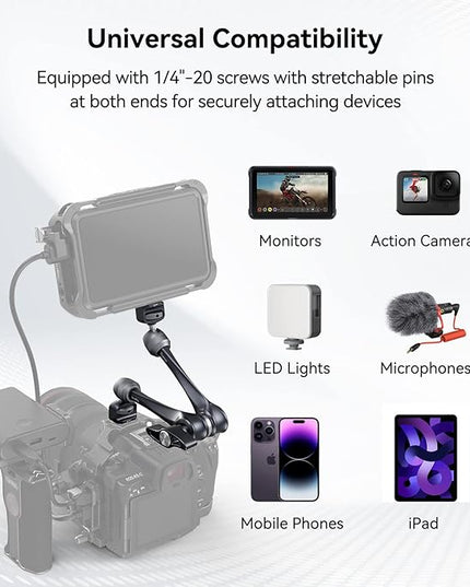 SMALLRIG Rosette Magic Arm 11 Inch with Ball Head, 1/4"-20 Screws, and Anti-Twist Pins, for Cameras/iPads/Monitors/LED Lights/Smartphones/Action Cameras, Max Load Capacity 3kg