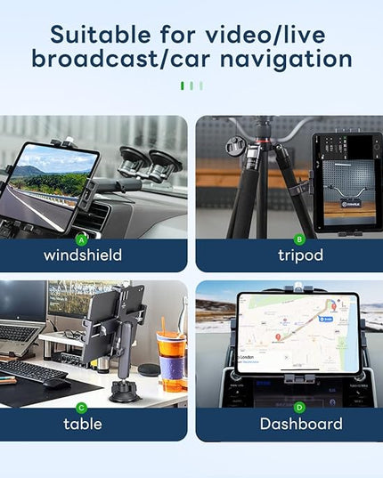 FANAUE Tablet Holder for Car with Ball Head, Lightweight Design, 360 Rotatable Ipad Mount - for Your Windshield, Dashboard, or Desk,Compatible with All 8"-12.9" Tablets (iPad mini, iPad Pro 12.9)